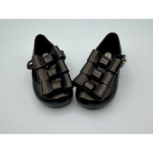 NWT MINI MELISSA SZ 5 Ultragirl Triple Bow Mary Jane Shoes Black Soft PVC Flex